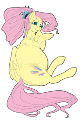 Size: 1864x2808 | Tagged: safe, artist:snspony, derpibooru import, fluttershy, pegasus, pony, belly, big belly, cute, lying down, preggoshy, pregnant, shyabetes, solo