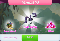 Size: 1270x858 | Tagged: safe, derpibooru import, mean rarity, rarity, pony, unicorn, the mean 6, bundle, cloak, clone, clothes, compass, costs real money, english, female, fishing rod, gameloft, gem, hammer, horn, lantern, leg wraps, mare, numbers, official, sale, saw, shovel, solo, solo focus, telescope, text, tree, wagon