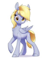 Size: 2615x3315 | Tagged: safe, artist:aquaticvibes, derpibooru import, derpy hooves, pegasus, pony, cute, derp, derpabetes, female, looking at you, mare, raised hoof, raised leg, simple background, smiling, smiling at you, solo, white background