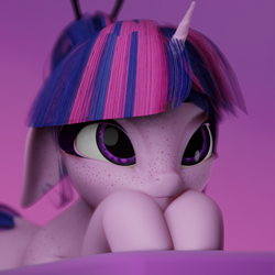 Size: 2048x2048 | Tagged: safe, artist:saphire-systrine, artist:valiant studios, derpibooru import, oc, oc only, oc:twilight (dimensional shift), alicorn, unicorn, 3d, 3d model, alicorn oc, blender, blender eevee, cute, ears, floppy ears, freckles, horn, solo, wings