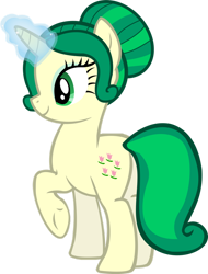 Size: 780x1025 | Tagged: dead source, safe, artist:theshadowstone, derpibooru import, oc, oc only, oc:felicity mossrock, pony, unicorn, butt, eyeshadow, flower, flower in hair, green eyes, green mane, green tail, horn, makeup, plot, raised hoof, raised leg, simple background, smiling, solo, tail, transparent background, two toned mane, two toned tail, underhoof, unicorn oc