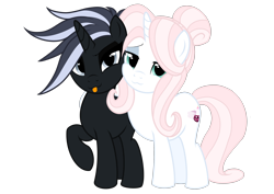 Size: 2360x1672 | Tagged: safe, artist:mistress midnight, artist:mommymidday, derpibooru import, oc, oc only, oc:mistress, oc:mommy midday, pony, unicorn, 2023 community collab, :3, derpibooru community collaboration, eyeliner, eyeshadow, looking at you, makeup, mohawk, multicolored hair, show accurate, side hug, simple background, smiling, tongue, tongue out, transparent background