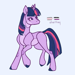 Size: 700x700 | Tagged: safe, artist:frostedsoul, derpibooru import, twilight sparkle, pony, unicorn, asexual, asexual pride flag, demigirl, demigirl pride flag, headcanon, lgbt headcanon, mouthpiece, pride, pride flag