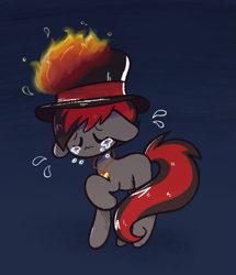 Size: 919x1068 | Tagged: safe, artist:typhwosion, derpibooru import, oc, oc only, oc:varan, earth pony, pony, commission, crying, ears, floppy ears, hat, sad, solo