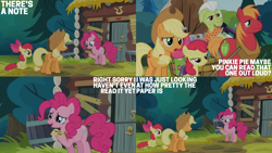 Size: 4400x2475 | Tagged: safe, derpibooru import, edit, edited screencap, editor:quoterific, screencap, apple bloom, applejack, big macintosh, granny smith, pinkie pie, pinkie apple pie