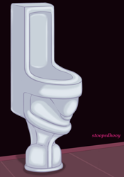 Size: 770x1100 | Tagged: safe, artist:stoopedhooy, derpibooru import, king sombra, unicorn, barely pony related, but why, encasement, implied princess cadance, living toilet, no pony, not pony related, offscreen character, stuck, the crystal empire 10th anniversary, through wall, toilet, tongue, tongue out, urinal