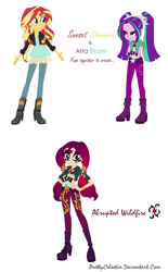 Size: 784x1268 | Tagged: safe, artist:prettycelestia, derpibooru import, aria blaze, sunset shimmer, human, equestria girls, boots, eyeshadow, four eyes, fusion, gem, gradient mane, high heel boots, jewelry, long pants, makeup, multiple arms, ponytails, ring, shoes, simple background, siren gem, white background