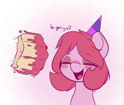 Size: 2528x2140 | Tagged: safe, artist:alexsc112, derpibooru import, oc, oc:magenstar, earth pony, pony, birthday, cake, food, hat, motion lines, party hat, solo