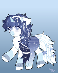 Size: 1600x2000 | Tagged: safe, artist:yumomochan, derpibooru import, oc, oc only, pony, unicorn, commission, digital art, female, fluffy, full body, headband, mare, solo, stars