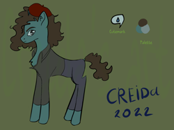 Size: 1600x1200 | Tagged: safe, artist:creida, derpibooru import, oc, earth pony, pony, clothes, cutie mark, ponysona, reference sheet, simple background, solo