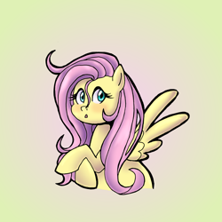 Size: 2500x2500 | Tagged: safe, artist:nyctophelia, derpibooru import, fluttershy, pegasus, pony, blushing, bust, crossed hooves, female, high res, looking at you, mare, open mouth, orange background, simple background, solo, spread wings, stray strand, three quarter view, wings