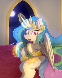 Size: 2000x2500 | Tagged: safe, artist:rejiser, derpibooru import, princess celestia, alicorn, pony, banana, bananalestia, female, food, glowing, glowing horn, horn, magic, solo, telekinesis