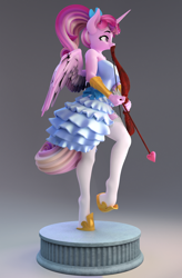 Size: 2500x3800 | Tagged: safe, artist:chyvak, derpibooru import, princess cadance, alicorn, anthro, 3d, big breasts, blender, blender cycles, bow (weapon), breasts, clothes, dress, female, garter straps, princess cansdance, smiling, solo, stockings, thigh highs