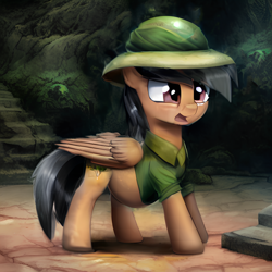 Size: 1024x1024 | Tagged: safe, derpibooru import, machine learning generated, daring do, pegasus, pony, daring do costume, outdoors, pregnant, solo