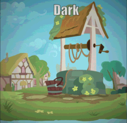 Size: 960x930 | Tagged: safe, editor:undeadponysoldier, art pack:ocarina of harmony, animated, bottom of the well, bucket, creepy, gif, kakariko village, ponyville, reference, text, the legend of zelda, the legend of zelda: ocarina of time, video game, video game reference, well