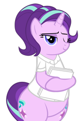Size: 4500x6496 | Tagged: safe, alternate version, artist:mlpmvguy, derpibooru exclusive, derpibooru import, starlight glimmer, pony, unicorn, absurd resolution, alternate hairstyle, bedroom eyes, bipedal, chubby, clothes, cute, female, glimmerbetes, lidded eyes, mare, one eye closed, paper, simple background, smiling, solo, suit, the ass was fat, transparent background, wide hips, wink