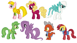 Size: 2205x1240 | Tagged: safe, artist:durpy, artist:nicholeohara53, derpibooru import, applejack, fluttershy, pinkie pie, rainbow dash, rarity, spike, twilight sparkle, crocodile, dragon, earth pony, frog, original species, pegasus, pony, robot, shark, shark pony, unicorn, whale, g4, amelia (rubbadubbers), baby, baby dragon, base used, crocodile pony, crossover, cute, female, finbar, lips, male, mane seven, mane six, mare, necktie, reg, rubbadubbers, simple background, sploshy, starfish, teeth, terence, tubb, white background, winona (rubbadubbers)