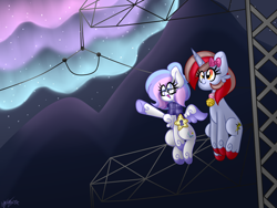 Size: 4000x3000 | Tagged: safe, artist:ladylullabystar, derpibooru import, oc, oc only, oc:lullaby star, pegasus, pony, unicorn, aurora borealis, clothes, female, mare, scarf