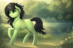 Size: 768x512 | Tagged: safe, derpibooru import, machine learning generated, oc, oc:anon filly, earth pony, pony, female, filly, foal, scenery, solo