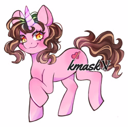 Size: 2500x2500 | Tagged: safe, artist:kyriamask, derpibooru import, oc, oc only, oc:color breezie, unicorn, digital art, raised leg, simple background, smiling, solo, white background