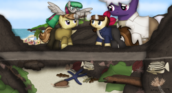 Size: 1980x1080 | Tagged: safe, artist:99999999000, derpibooru import, oc, oc only, oc:firearm king, oc:li anna, oc:mar baolin, oc:zhang cathy, crab, earth pony, eel, fish, pegasus, pony, unicorn, clothes, earth pony oc, female, horn, male, pegasus oc, starfish, unicorn oc