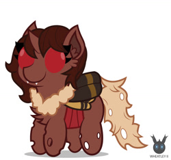 Size: 1255x1176 | Tagged: safe, artist:wheatley r.h., derpibooru exclusive, derpibooru import, oc, oc only, oc:flechette, changeling, hybrid, moth, mothling, original species, changeling oc, chibi, female, mare, red changeling, simple background, solo, vector, watermark, white background