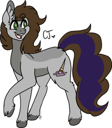 Size: 416x475 | Tagged: safe, artist:sullybuzzybee, derpibooru import, oc, oc only, oc:cj vampire, earth pony, pony, digital art, fanart, gift art, looking back, raised hoof, raised leg, smiling, solo