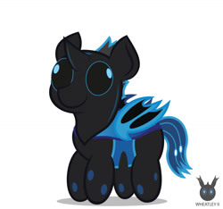 Size: 1255x1176 | Tagged: safe, artist:wheatley r.h., derpibooru exclusive, derpibooru import, oc, oc only, oc:w. rhinestone eyes, changeling, bat wings, blue changeling, changeling oc, chibi, honeypot changeling, male, simple background, solo, stallion, vector, watermark, white background, wings