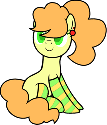 Size: 1112x1301 | Tagged: safe, artist:icicle-wicicle-1517, artist:yeetmedownthestairs, derpibooru import, oc, oc only, oc:apple needle, earth pony, pony, collaboration, 2023 community collab, clothes, colored, derpibooru community collaboration, ear piercing, earring, female, jewelry, mare, piercing, ponytail, simple background, sitting, socks, solo, striped socks, transparent background