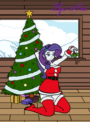 Size: 836x1138 | Tagged: safe, artist:linedraweer, derpibooru import, rarity, human, equestria girls, boots, christmas, christmas outfit, christmas tree, clothes, commission, dress, female, high heel boots, holiday, holly, holly mistaken for mistletoe, kneeling, shoes, thigh boots, tree, ych result, your character here