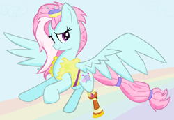 Size: 1464x1008 | Tagged: safe, artist:sallycars, derpibooru import, kerfuffle, pegasus, pony, amputee, female, looking at you, mare, ms paint, prosthetic limb, prosthetics, simple background, solo, spread wings, wings