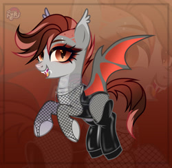 Size: 1280x1250 | Tagged: safe, artist:emperor-anri, derpibooru import, oc, oc only, bat pony, pony, bat pony oc, clothes, eyelashes, female, fishnet stockings, latex, latex socks, mare, slit eyes, smiling, socks, solo, zoom layer