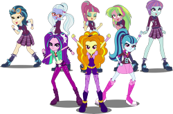 Size: 5904x3886 | Tagged: safe, artist:givralix, artist:xebck, derpibooru import, edit, adagio dazzle, aria blaze, indigo zap, lemon zest, sonata dusk, sour sweet, sugarcoat, sunny flare, equestria girls, friendship games, rainbow rocks, .svg available, absurd resolution, boots, clothes, crystal prep academy, crystal prep academy uniform, crystal prep shadowbolts, glasses, goggles, looking at you, pose, school uniform, shadow five, shoes, simple background, svg, the dazzlings, transparent background, vector, vector edit