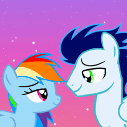 Size: 720x720 | Tagged: safe, artist:mlplary6, derpibooru import, rainbow dash, soarin', pegasus, pony, animated, female, gif, heart, looking at each other, looking at someone, male, mare, shipping, smiling, smiling at each other, soarindash, stallion, straight