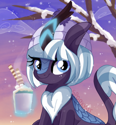 Size: 2563x2765 | Tagged: safe, artist:spookyle, derpibooru import, oc, oc only, oc:moonlit breeze, kirin, clothes, female, kirin oc, magic, snow, snowfall, solo, winter, winter outfit