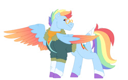 Size: 1280x800 | Tagged: safe, artist:itstechtock, derpibooru import, rainbow dash, pony, bomber jacket, clothes, jacket, simple background, solo, sunglasses, white background