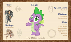 Size: 10100x6000 | Tagged: safe, artist:ponygamer2020, derpibooru import, spike, dragon, bio, cute, looking at you, male, morrowind, oblivion, open mouth, reference sheet, skyrim, solo, spikabetes, the elder scrolls, the elder scrolls: equestria, vector, waving, waving at you