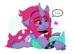 Size: 1500x1101 | Tagged: safe, artist:pink-pone, derpibooru import, oc, changepony, hybrid, ..., book, lying down, prone, simple background, solo, white background