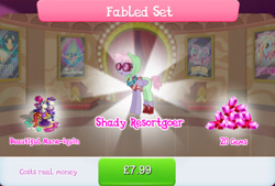 Size: 1262x855 | Tagged: safe, derpibooru import, pacifica, pegasus, pony, background character, background pony, brush, bundle, clothes, costs real money, english, female, folded wings, gameloft, gem, glasses, jewelry, mannequin, mare, necklace, numbers, official, pants, sale, scissors, shirt, shoes, solo, solo focus, text, wig, wings