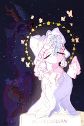 Size: 1280x1920 | Tagged: safe, artist:i-am-cholera, derpibooru import, discord, fluttershy, pegasus, female, implied death, implied discoshy, implied shipping, implied straight, male, not cozy glow, solo, stars, statue