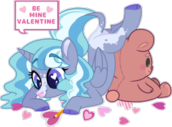 Size: 2084x1543 | Tagged: safe, artist:rickysocks, derpibooru import, oc, oc only, alicorn, pony, base used, butt, female, heart, holiday, mare, plot, plushie, simple background, solo, teddy bear, transparent background, valentine, valentine's day