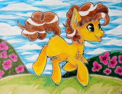 Size: 3258x2500 | Tagged: safe, artist:annuthecatgirl, derpibooru import, cheese sandwich, earth pony, pony, chest fluff, commission, ear fluff, ears, high res, male, mixed media, solo, stallion, traditional art