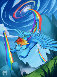 Size: 1280x1728 | Tagged: safe, artist:maydrxe, derpibooru import, rainbow dash, pegasus, pony, female, flying, solo, sonic rainboom