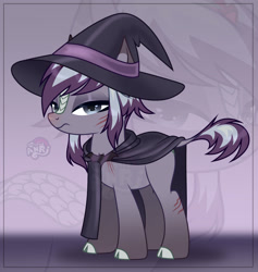 Size: 1280x1348 | Tagged: safe, artist:emperor-anri, derpibooru import, oc, oc only, earth pony, pony, cape, clothes, earth pony oc, female, frown, hat, leonine tail, mare, scarf, tail, witch hat