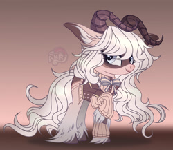 Size: 1280x1112 | Tagged: safe, artist:emperor-anri, derpibooru import, oc, oc only, pony, clothes, female, horns, mare, raised hoof, raised leg, smiling, solo, unshorn fetlocks