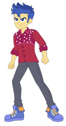 Size: 1900x3629 | Tagged: safe, artist:gmaplay, derpibooru import, flash sentry, better together, cheer you on, equestria girls, >:), blue sneakers, clothes, pants, red shirt, simple background, solo, transparent background