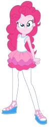 Size: 1800x4273 | Tagged: safe, artist:gmaplay, derpibooru import, pinkie pie, equestria girls, equestria girls series, rollercoaster of friendship, clothes, cutie mark on clothes, eyebrows, geode of sugar bombs, hairband, jewelry, magical geodes, necklace, pantyhose, rah rah skirt, raised eyebrow, shoes, simple background, skirt, tanktop, transparent background