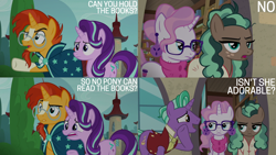 Size: 4400x2475 | Tagged: safe, derpibooru import, edit, edited screencap, editor:quoterific, screencap, firelight, minty mocha, raspberry latte, starlight glimmer, sunburst, earth pony, pony, unicorn, the parent map, female, male, mare, stallion