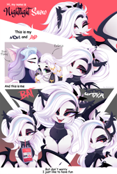 Size: 5000x7441 | Tagged: safe, artist:xsatanielx, derpibooru import, oc, oc:nightlight snow, bat pony, zebra, bat pony oc, comic, text