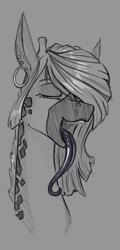 Size: 650x1350 | Tagged: safe, artist:stray prey, derpibooru import, oc, oc only, oc:lovelace filigree, giraffe, barely pony related, bust, eyes closed, long tongue, portrait, solo, teeth, tongue, tongue out